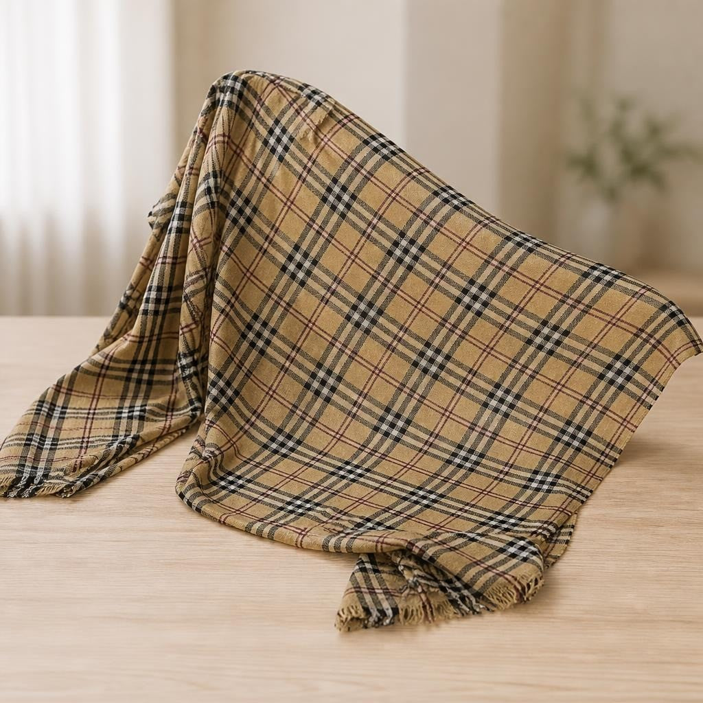 Burberry-style Plaid Large Scarf/wrap Tan | Pre-Loved | Why Go Less