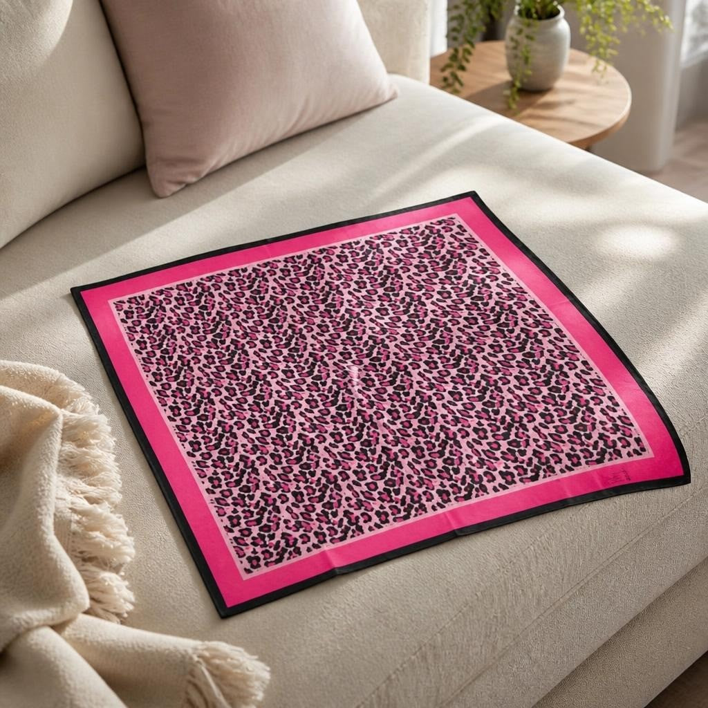 Pink leopard print square scarf/bandana | Pre-Loved | Why Go Less
