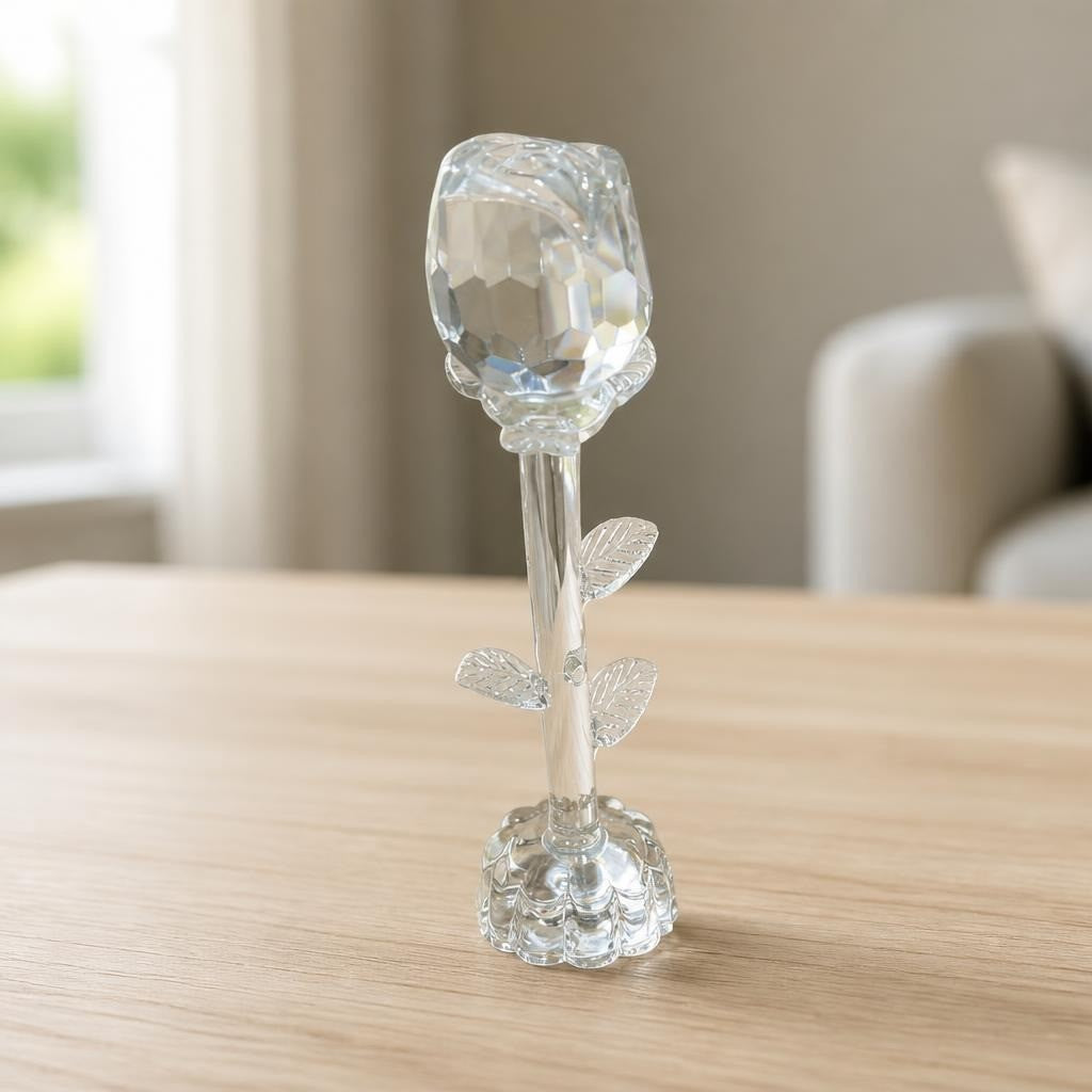 Crystal glass rose figurine with leaf stem | Pre-Loved | Why Go Less