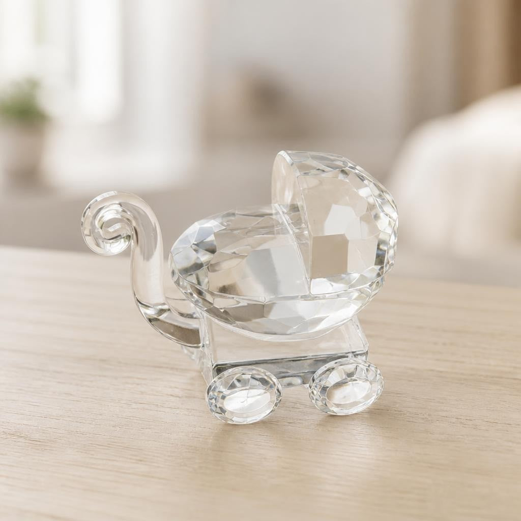 Crystal glass baby pram figurine, clear, small | Pre-Loved | Why Go Less