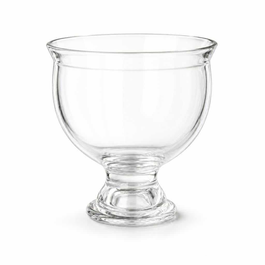 Large clear glass pedestal bowl, transparent, large - white studio shot, second-hand at Why Go Less, Dekwaneh, Lebanon