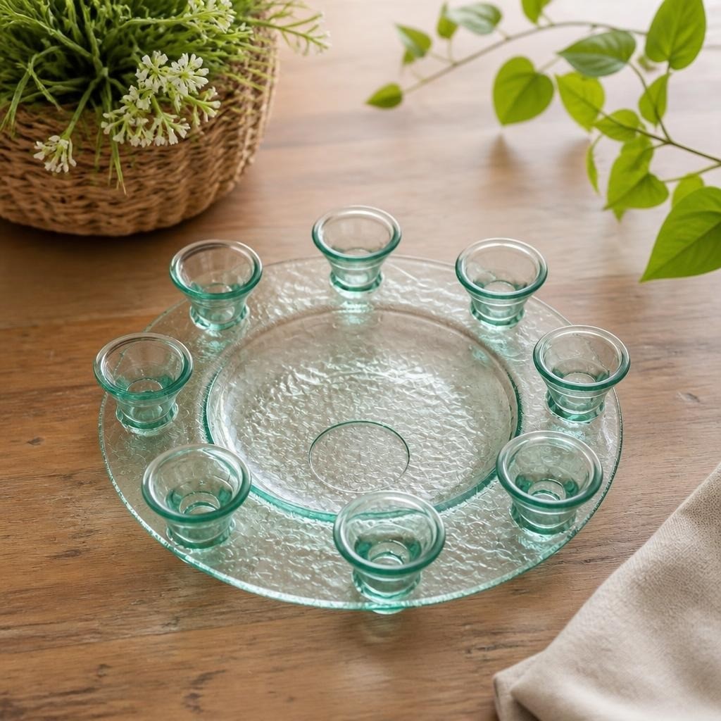 Service de bol à punch en verre craquelé vert avec tasses | D'occasion | Pourquoi payer plus cher