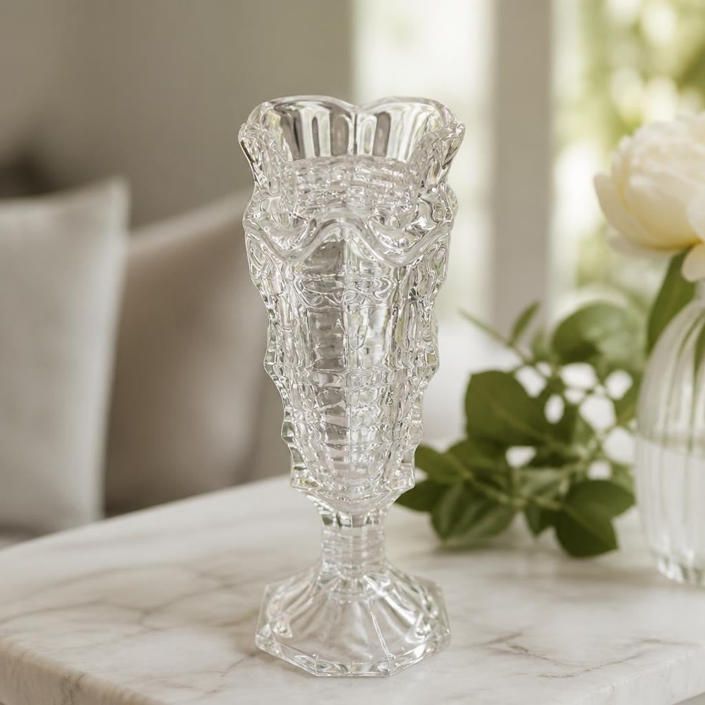Vase décoratif en verre pressé transparent | Seconde main | Pourquoi faire moins ?