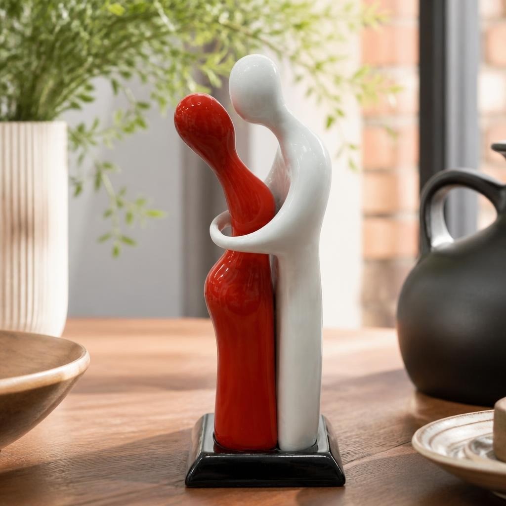 Abstract ceramic couple sculpture red and white | Pre-Loved | Why Go Less