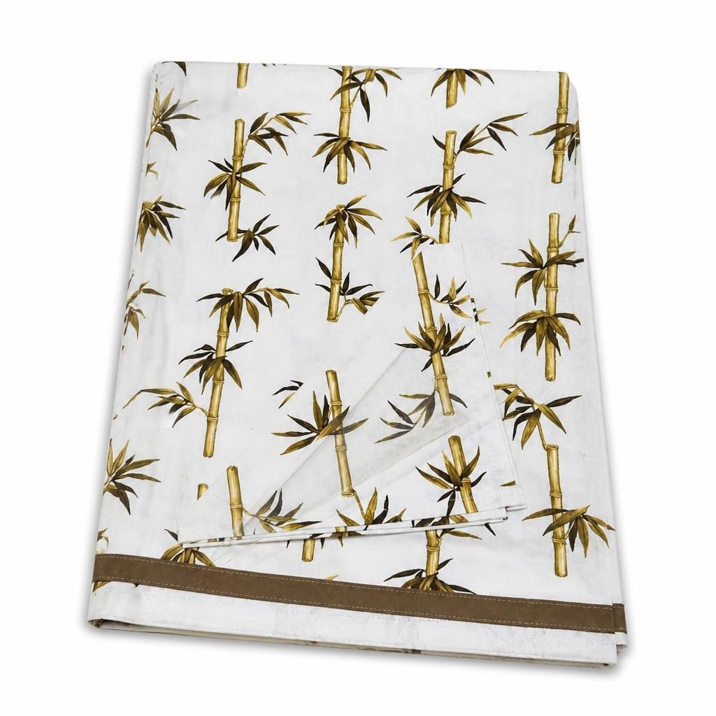 White bamboo print tablecloth set, cotton blend