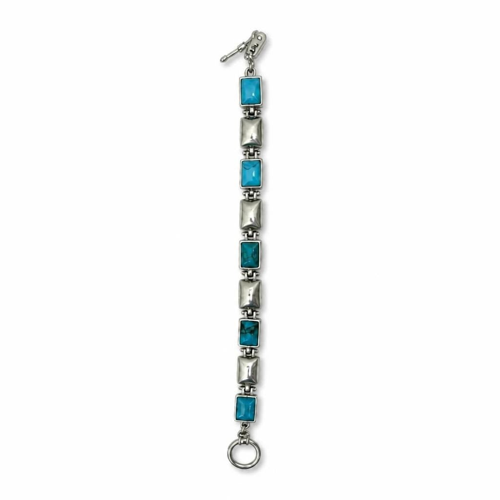Silver & turquoise stone link bracelet toggle clasp - white studio shot, second-hand at Why Go Less, Dekwaneh, Lebanon