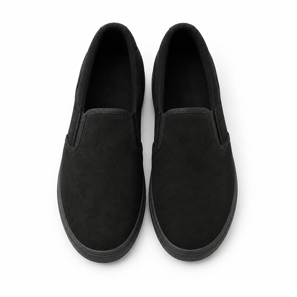 Black slip-on loafers, casual flat shoes - white studio shot, second-hand at Why Go Less, Dekwaneh, Lebanon