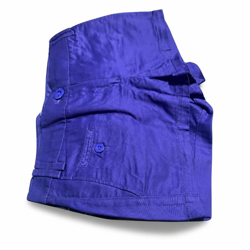 Purple cotton shorts with button pockets - white studio shot, second-hand at Why Go Less, Dekwaneh, Lebanon