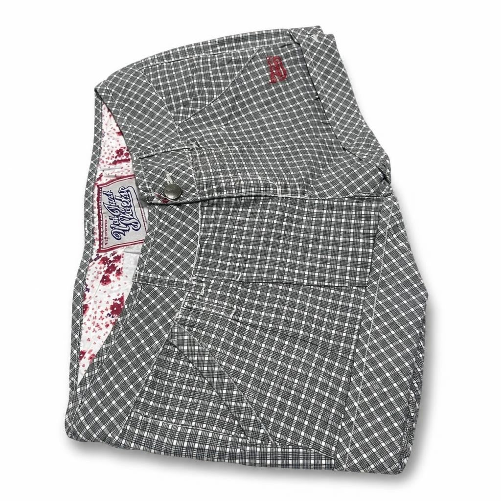 Gray plaid check shirt, unknown brand, unisex - white studio shot, second-hand at Why Go Less, Dekwaneh, Lebanon