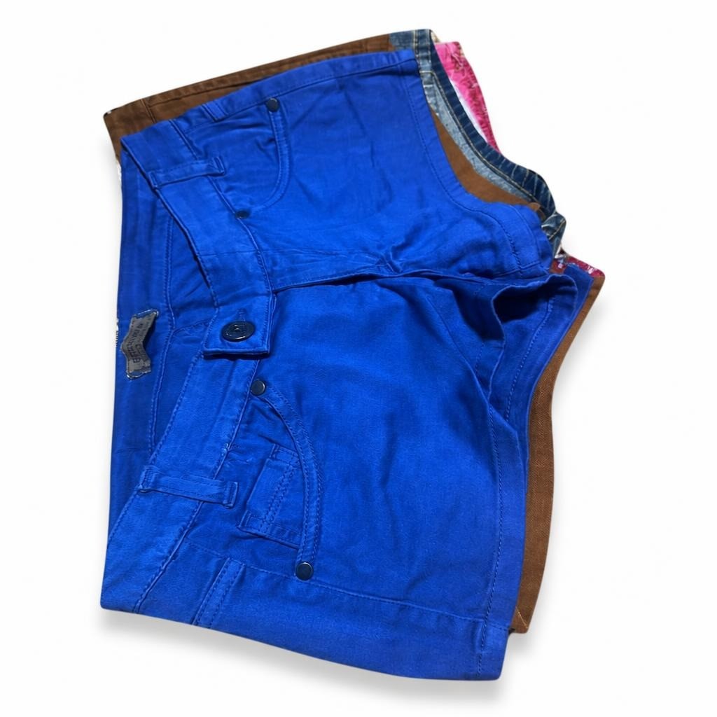 Royal blue cargo shorts with snap buttons - white studio shot, second-hand at Why Go Less, Dekwaneh, Lebanon