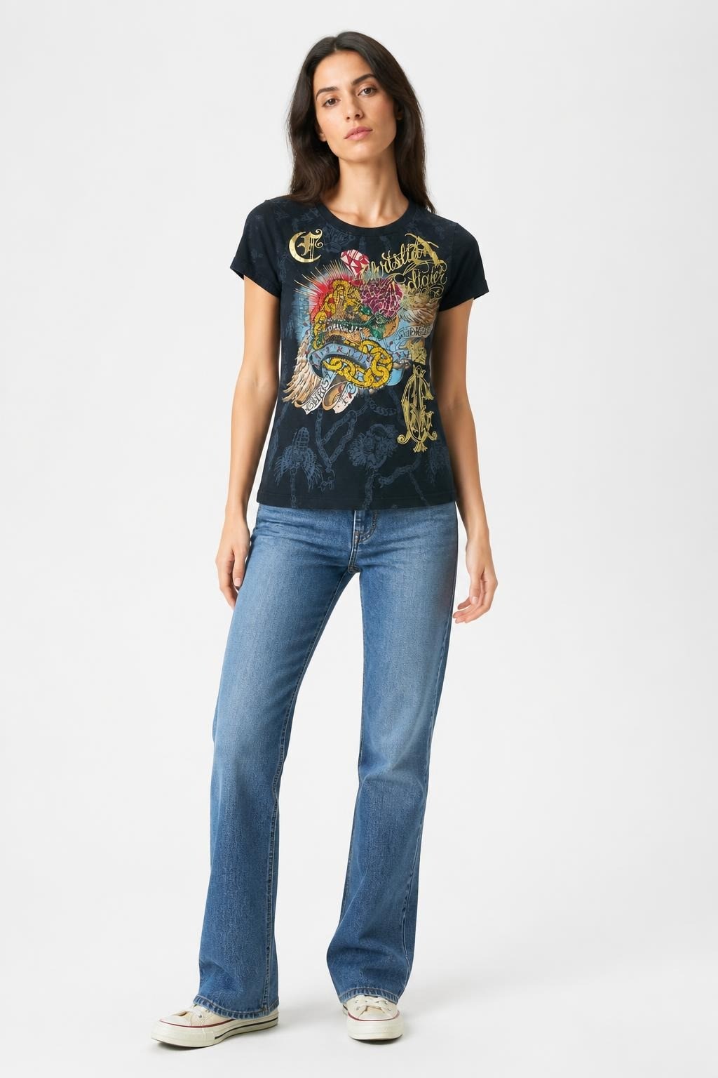 Christian Audigier graphic print black tee | Pre-Loved | Why Go Less