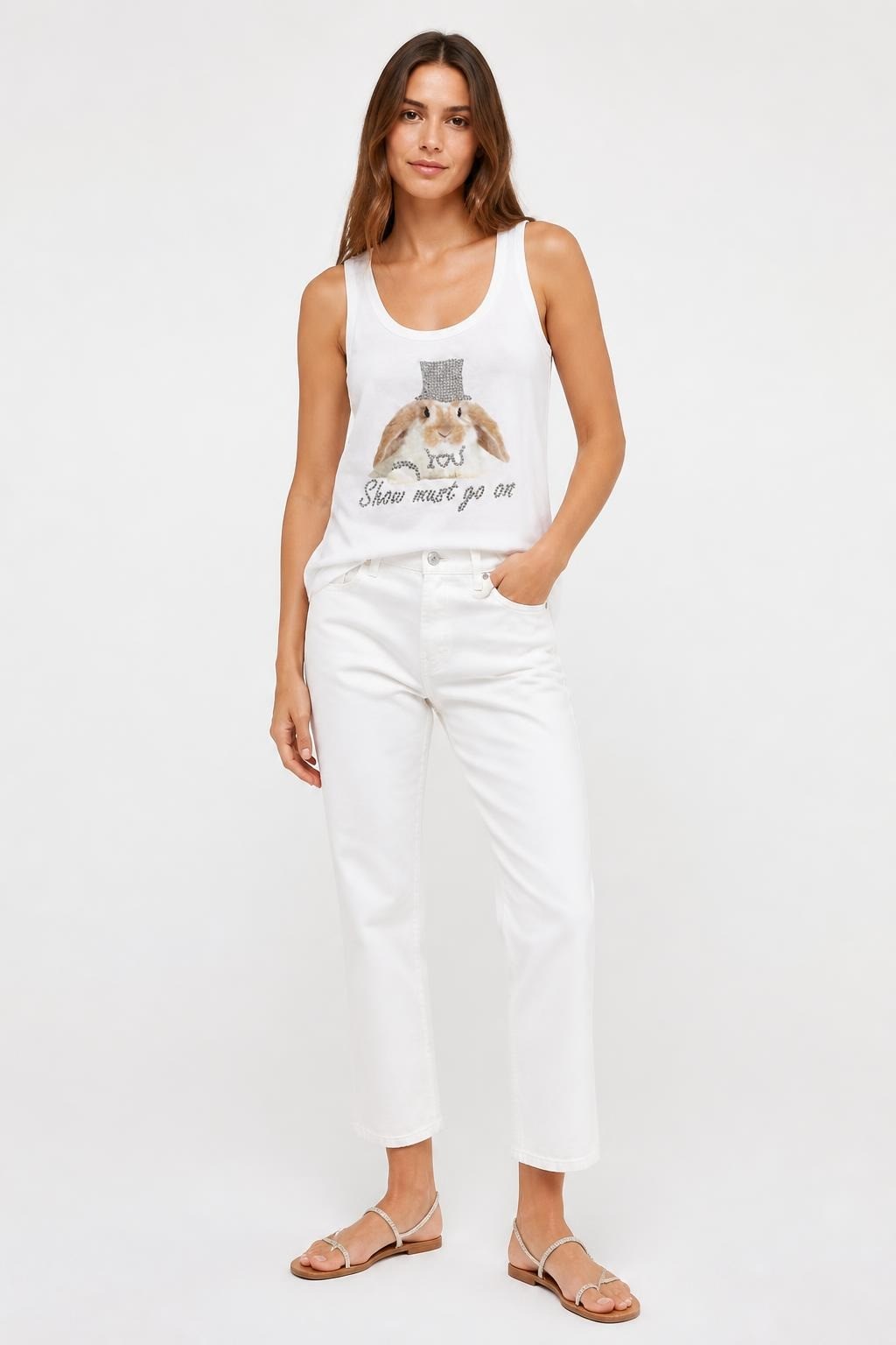 White tank top bunny print Show Must Go On | Pre-Loved | Why Go Less
