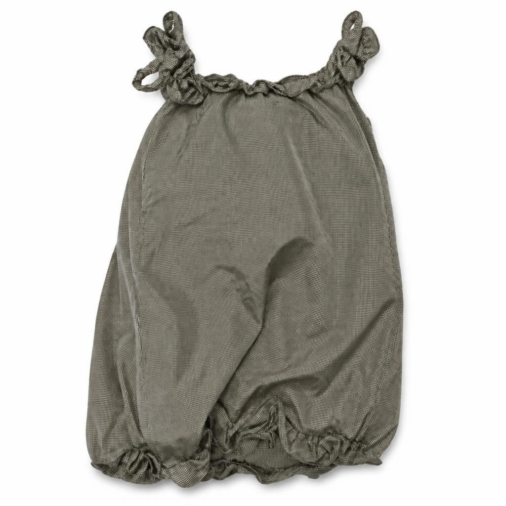 Sage green houndstooth bubble romper, babies - white studio shot, second-hand at Why Go Less, Dekwaneh, Lebanon