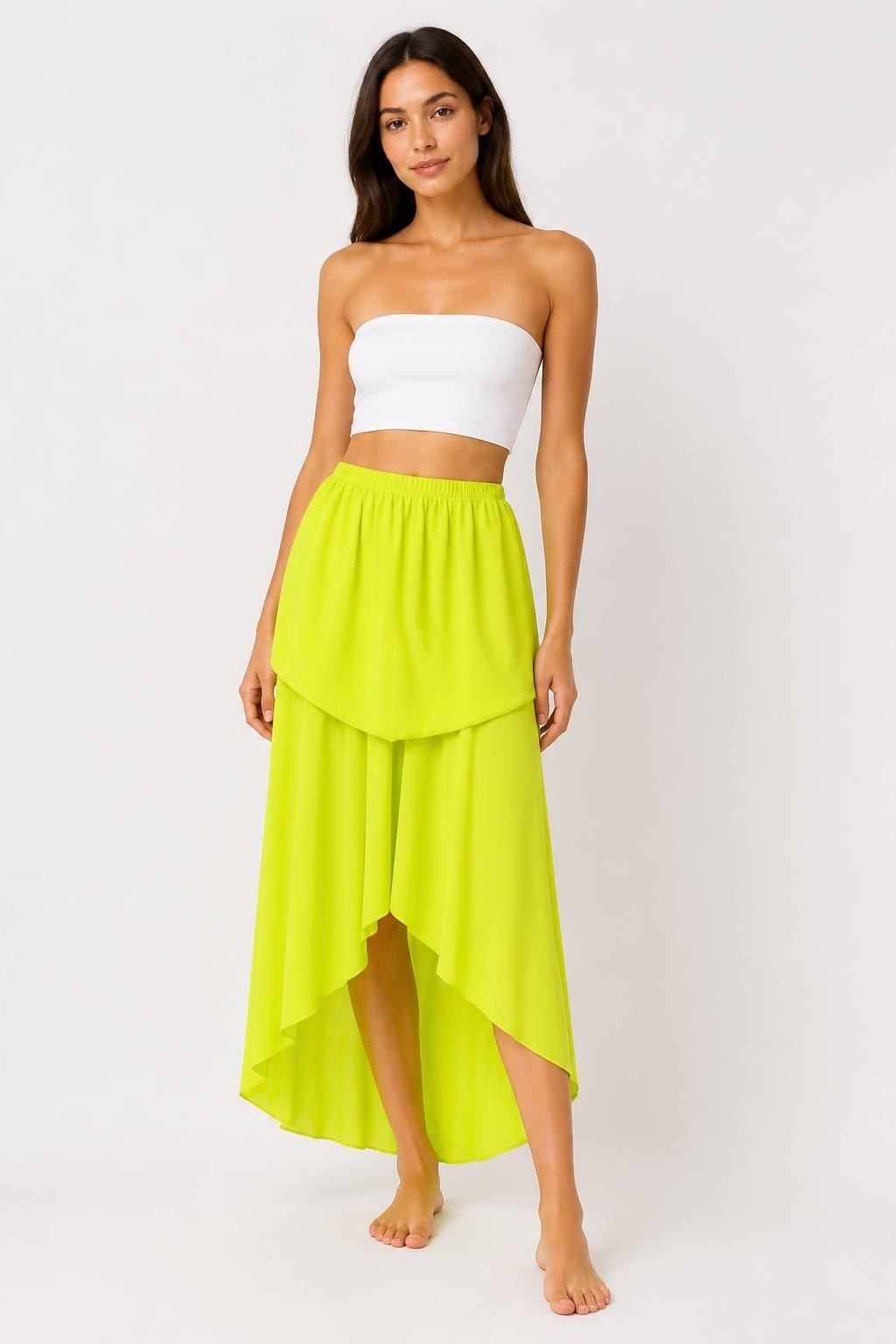Neon yellow-green layered high-low skirt | Pre-Loved | Why Go Less