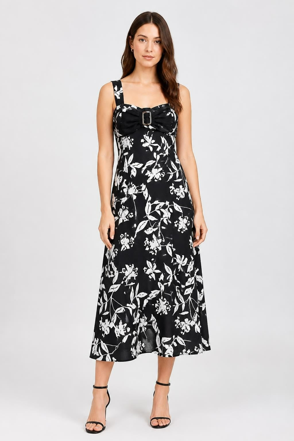 Jupe midi noire et blanche à motif floral et ceinture | Seconde main | Pourquoi faire moins bien