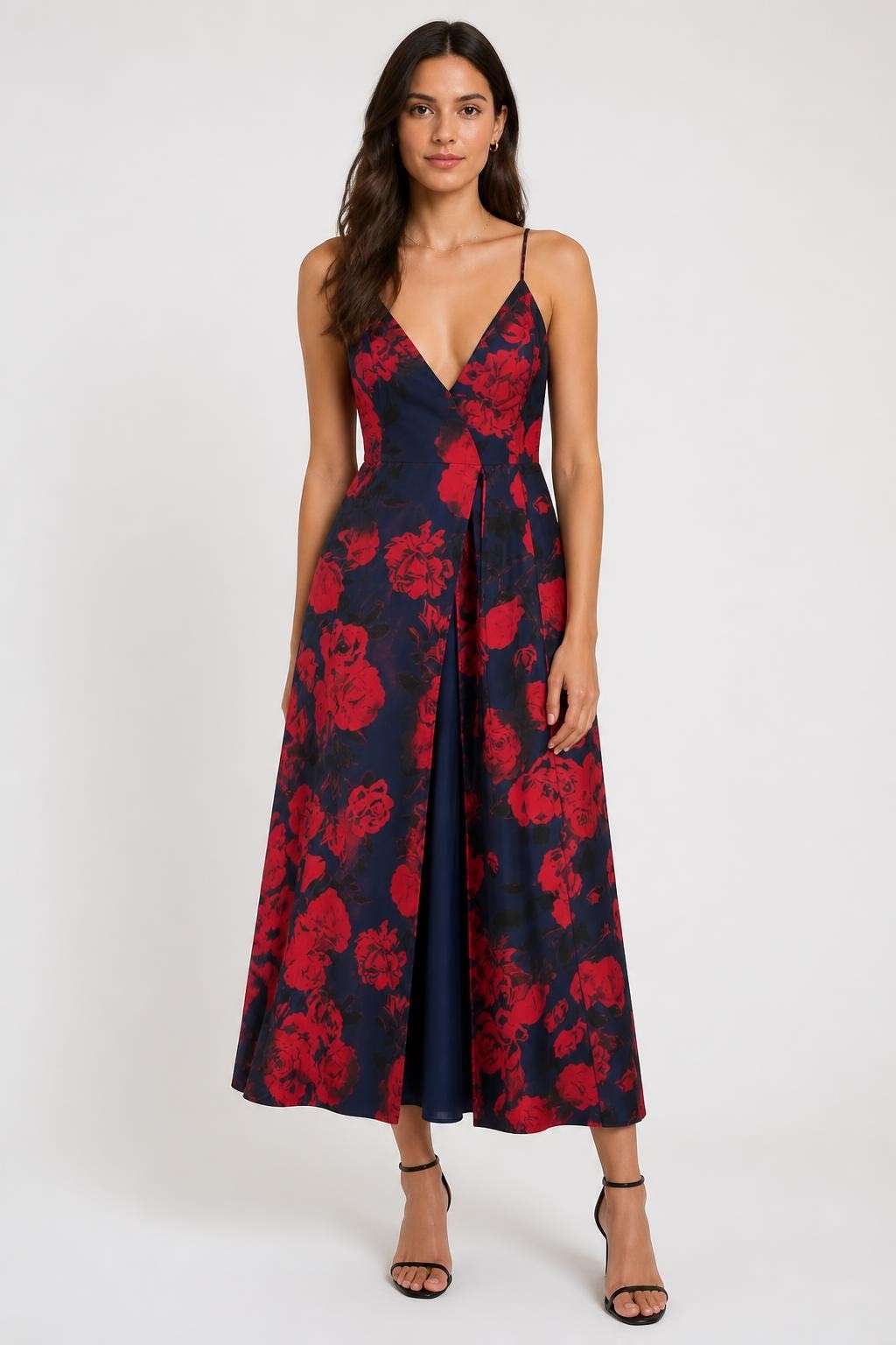 Navy blue red floral maxi dress spaghetti strap | Pre-Loved | Why Go Less