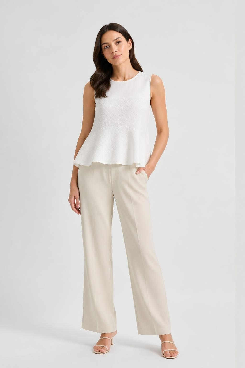 Sandro white peplum sleeveless top, two-tone | Pre-Loved | Why Go Less