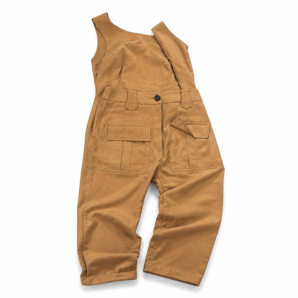 Mustard suede-look cargo shorts blazer set - white studio shot, second-hand at Why Go Less, Dekwaneh, Lebanon