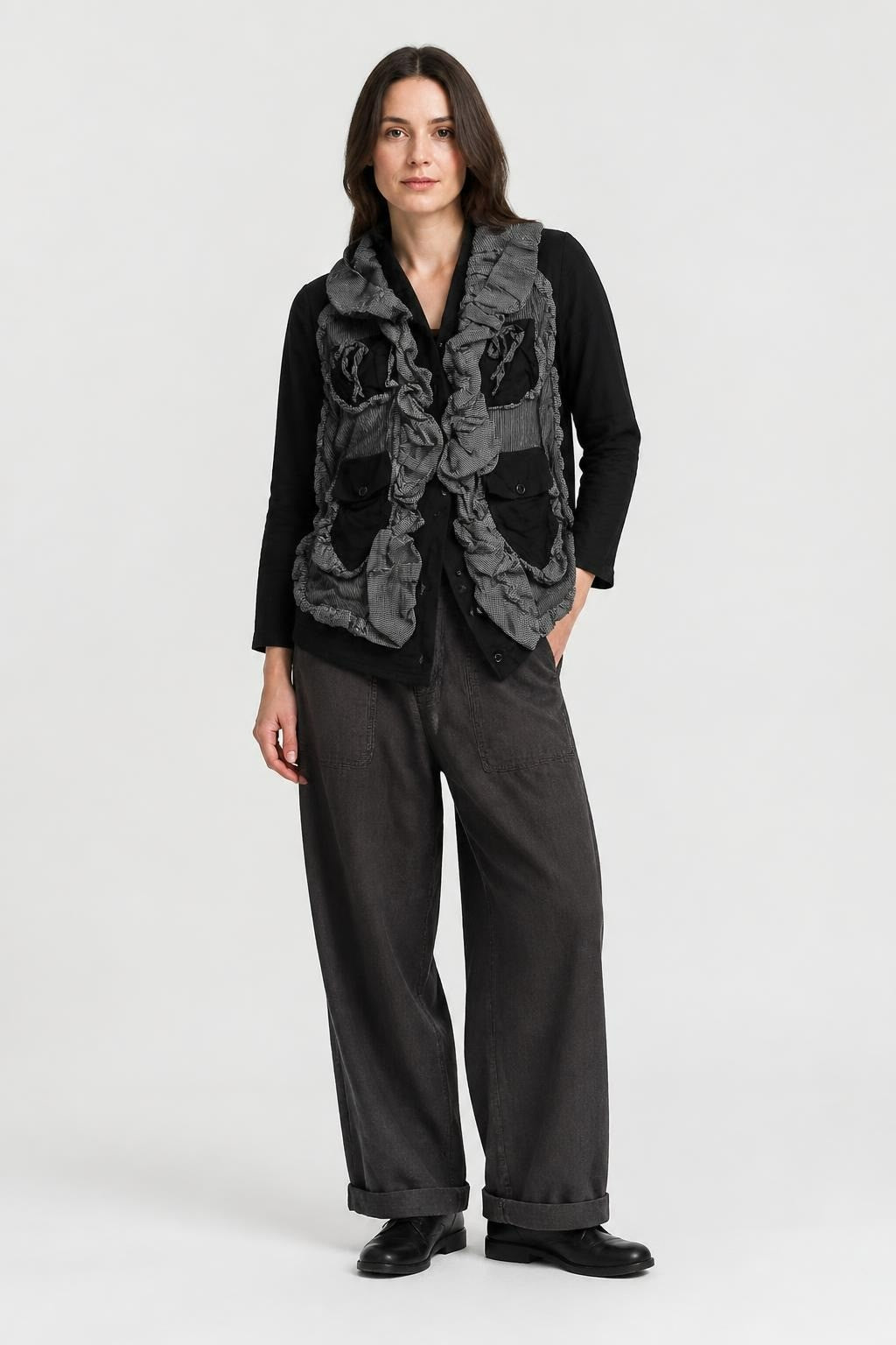 Marithé François Girbaud black ruffle jacket | Pre-Loved | Why Go Less