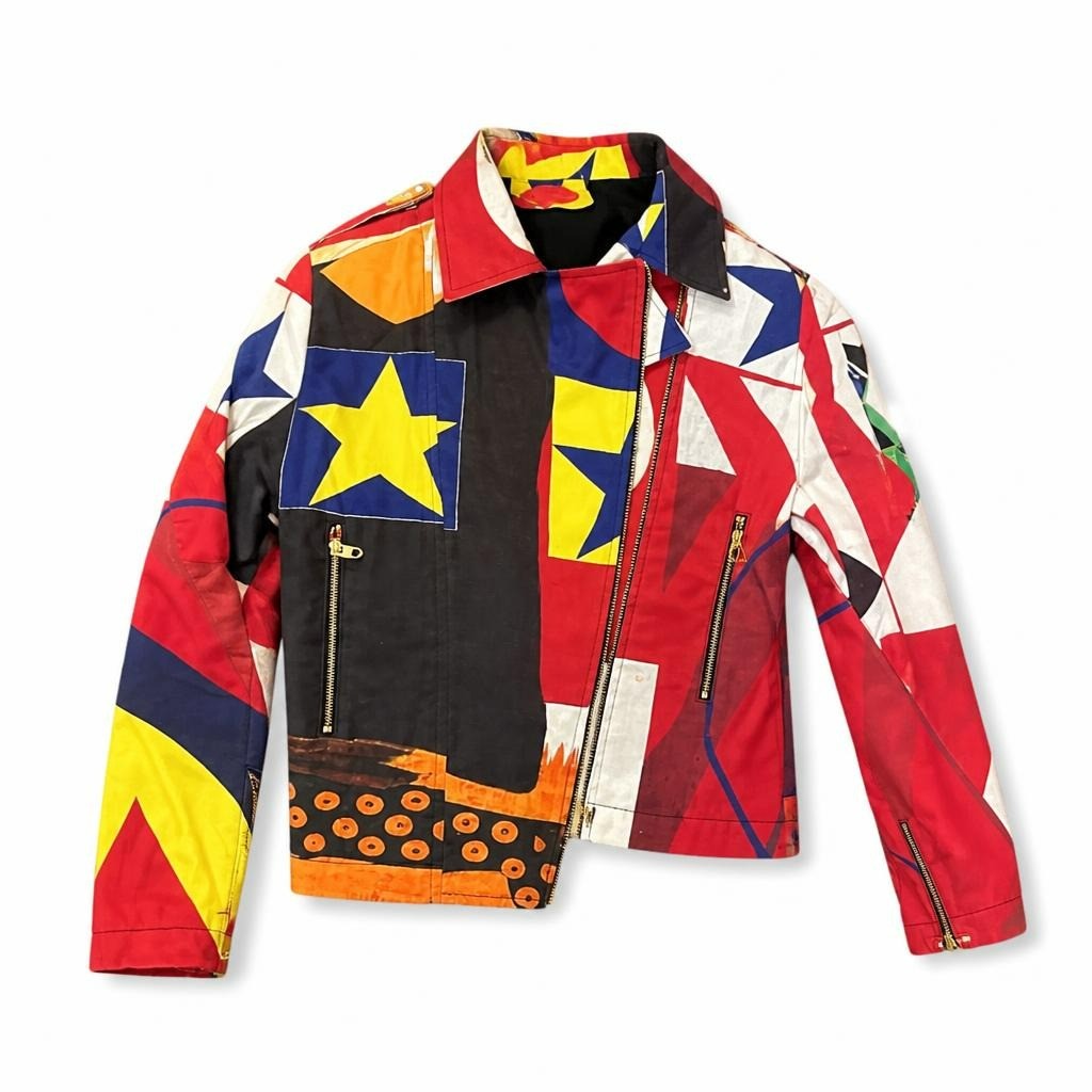 Ultra Chic Milano multicolor star print jacket - white studio shot, second-hand at Why Go Less, Dekwaneh, Lebanon