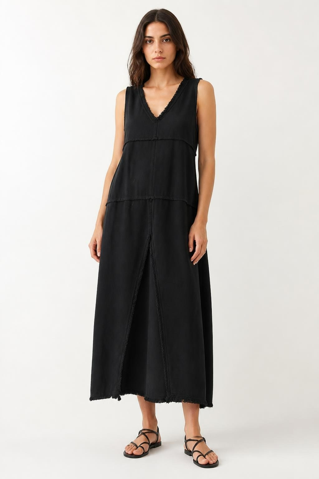 Black Raw-Edge Seam Sleeveless Mini Dress | Pre-Loved | Why Go Less