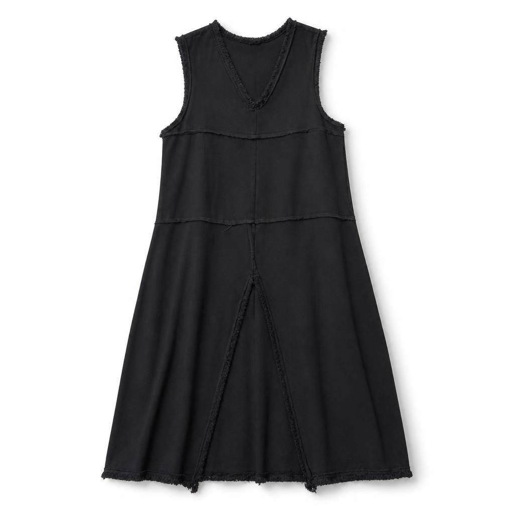 Black Raw-Edge Seam Sleeveless Mini Dress - white studio shot, second-hand at Why Go Less, Dekwaneh, Lebanon