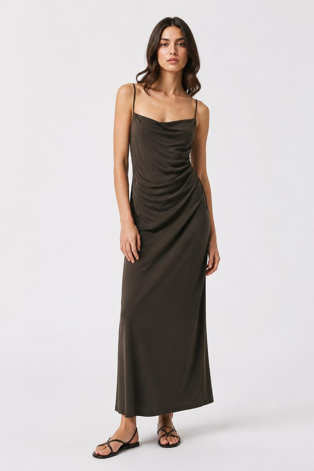 Olive green draped halter maxi dress | Pre-Loved | Why Go Less