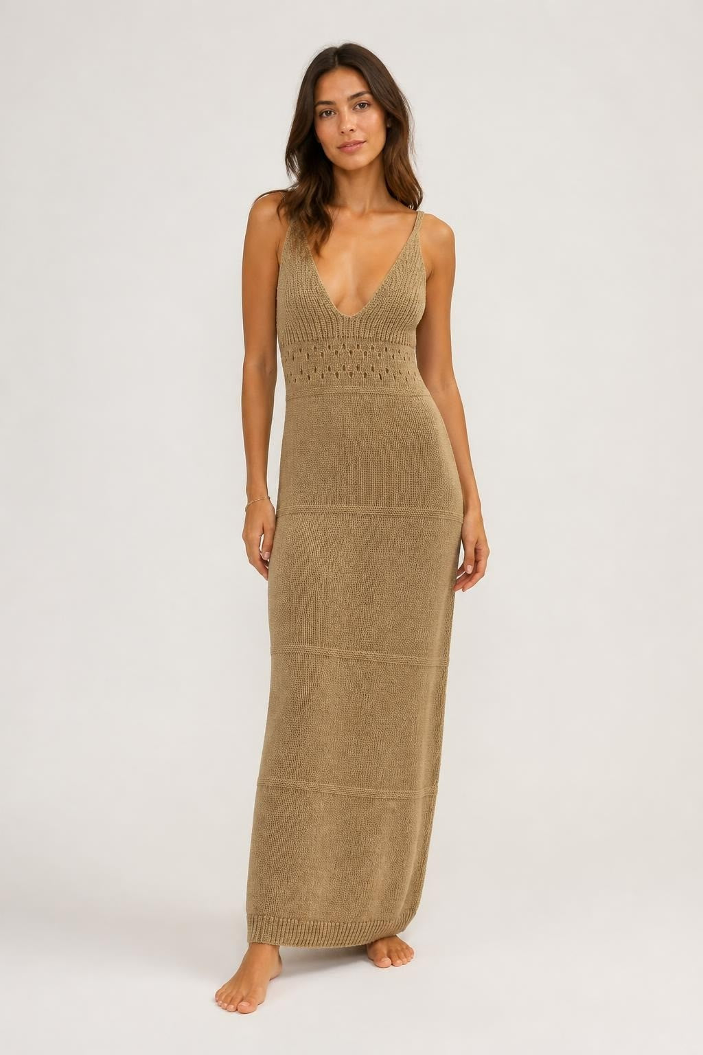 H&M Divided beige knit halter maxi dress size XS | Pre-Loved | Why Go Less