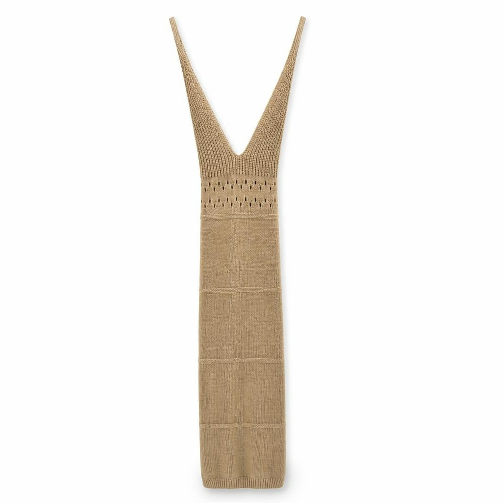 H&M Divided beige knit halter maxi dress size XS - white studio shot, second-hand at Why Go Less, Dekwaneh, Lebanon
