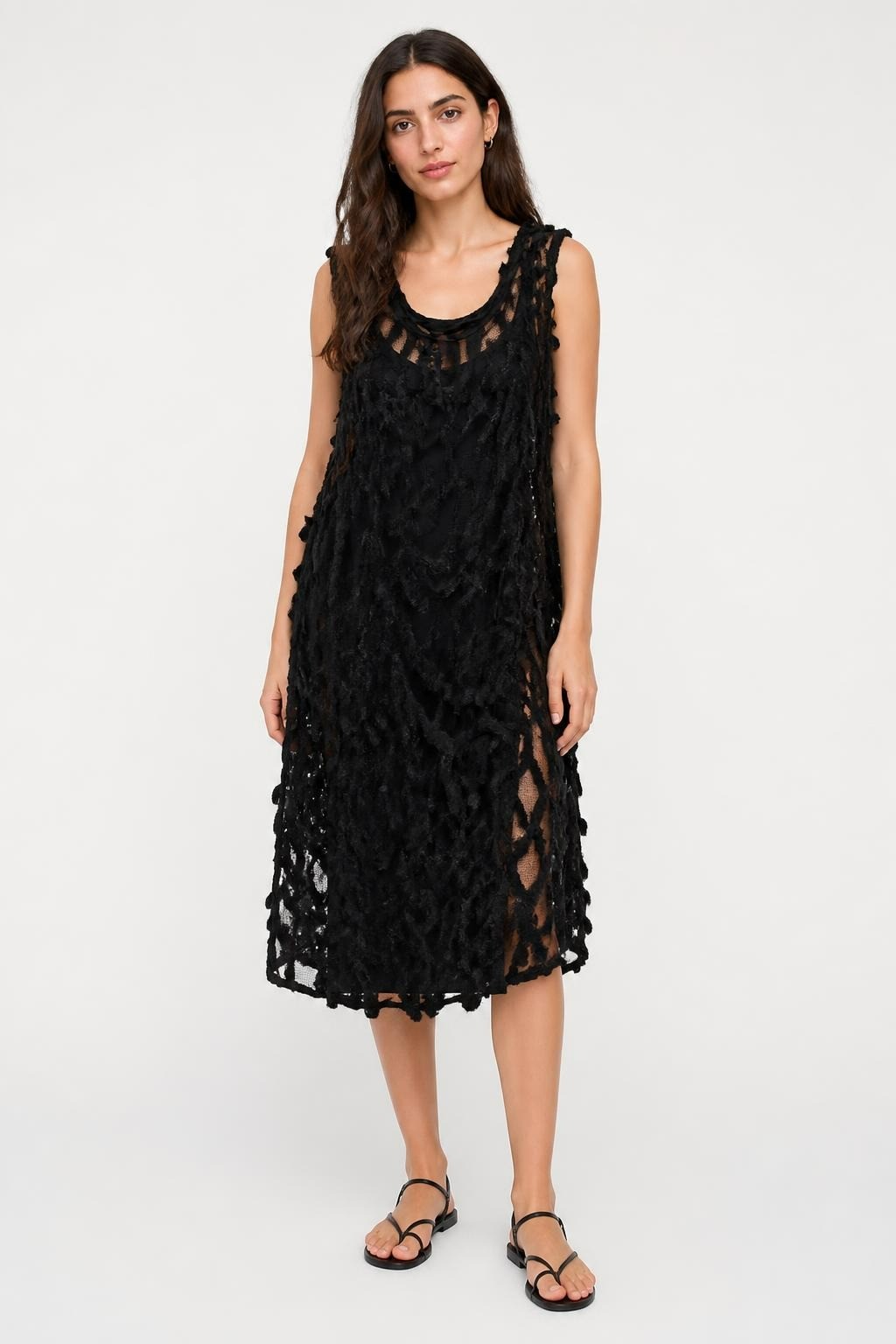 NU black textured fringe/loop knit midi dress | Pre-Loved | Why Go Less