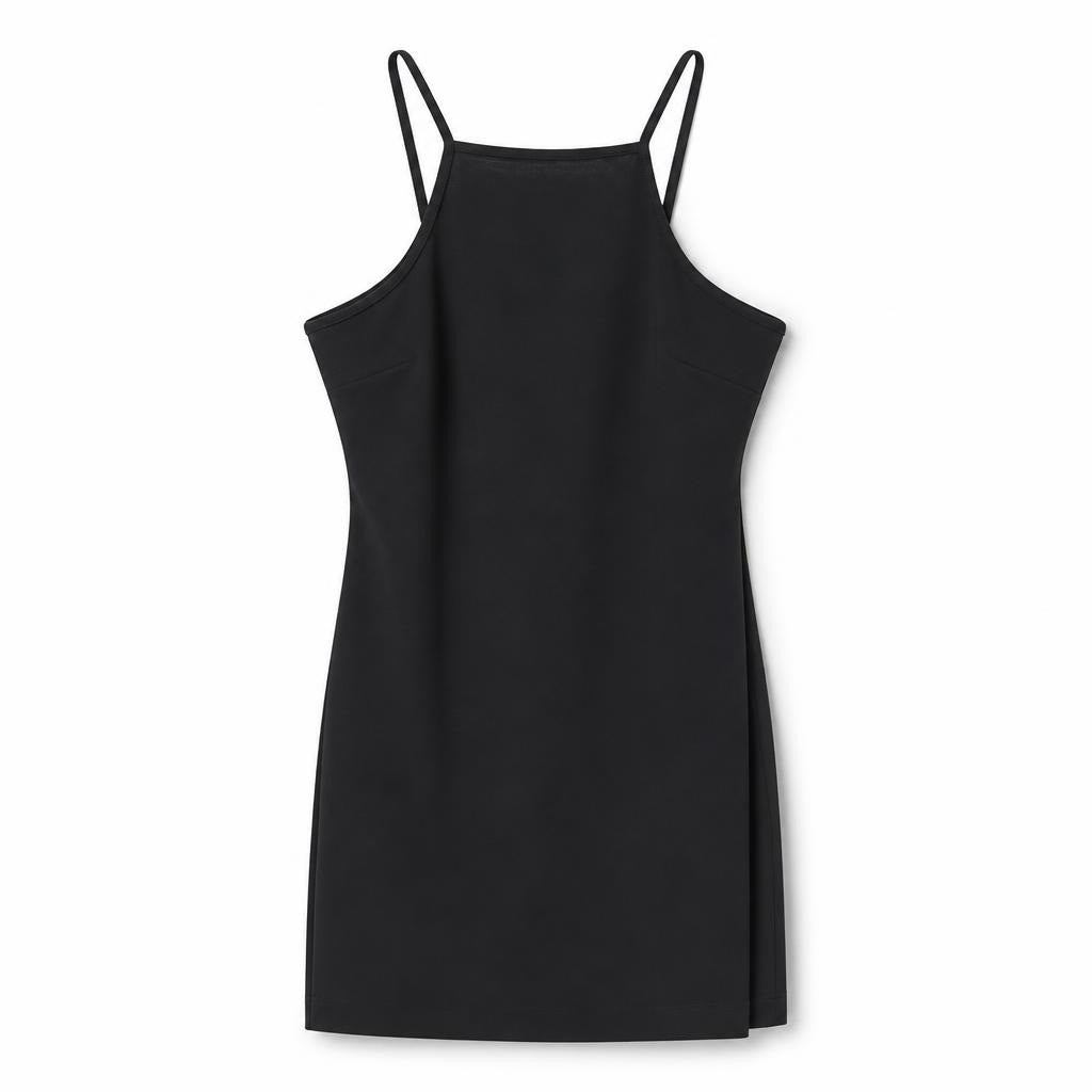 Calvin Klein Jeans black mini slip dress - white studio shot, second-hand at Why Go Less, Dekwaneh, Lebanon
