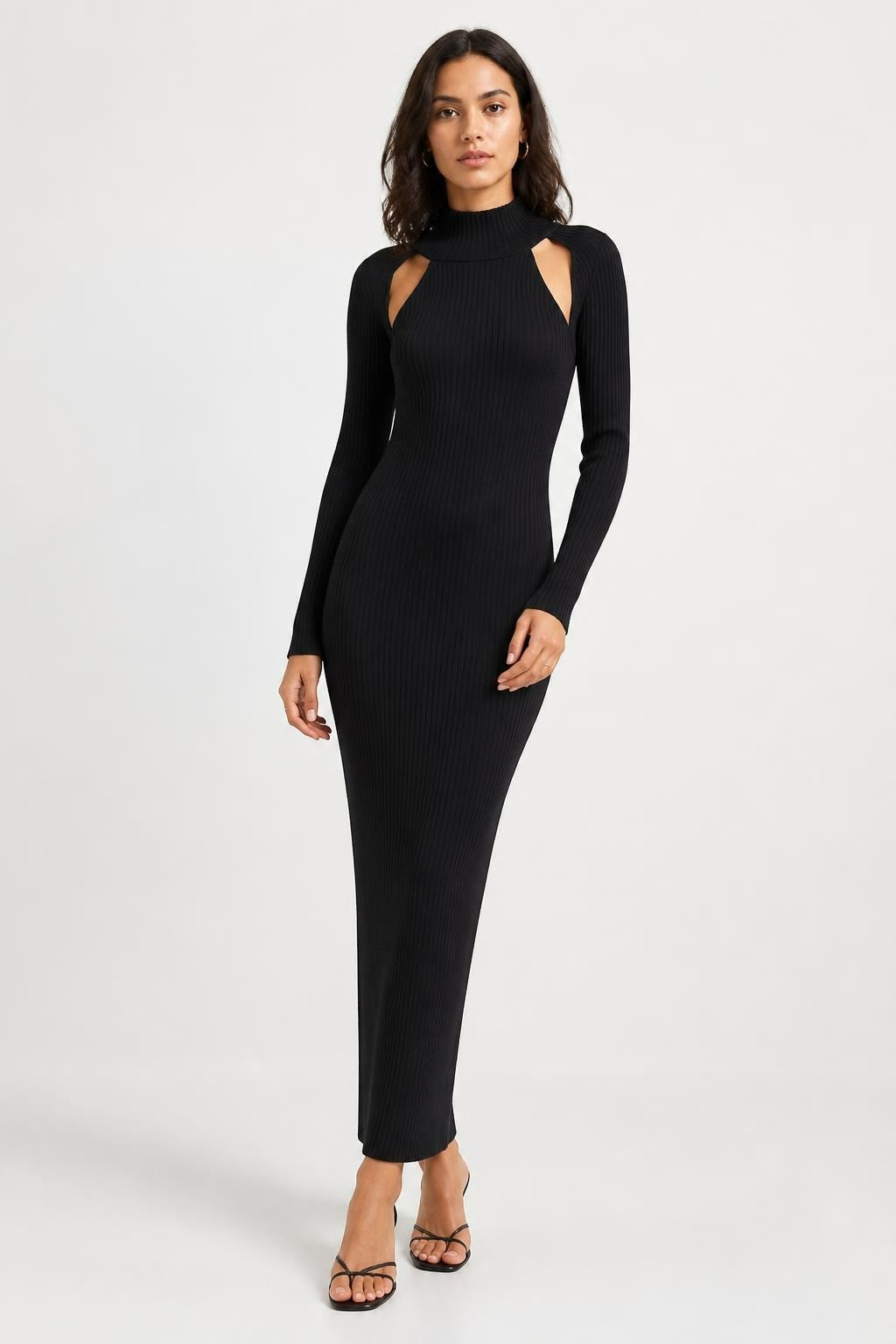 Black ribbed knit turtleneck maxi dress | Pre-Loved | Why Go Less