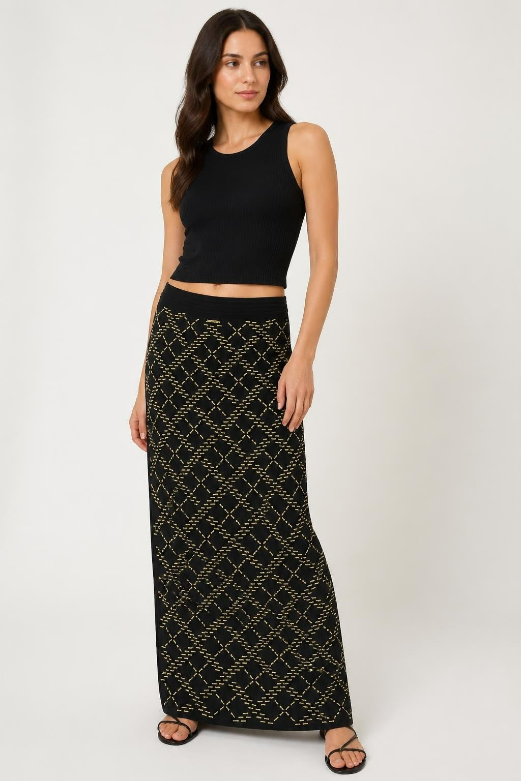 Michael kors Black Bandage Pencil Skirt Gold Bead Embellishment | Pre-Loved | Why Go Less