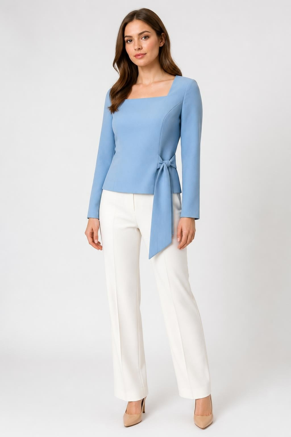 Light blue structured blazer/jacket, belt detail | Pre-Loved | Why Go Less