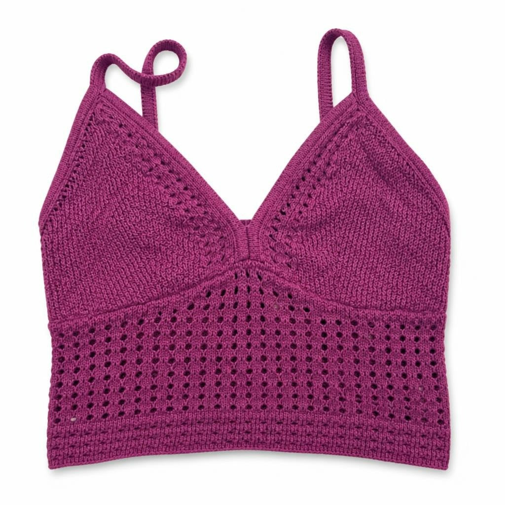 Gabrielle Union NY&Co purple knit crochet top M Purple - white studio shot, second-hand at Why Go Less, Dekwaneh, Lebanon