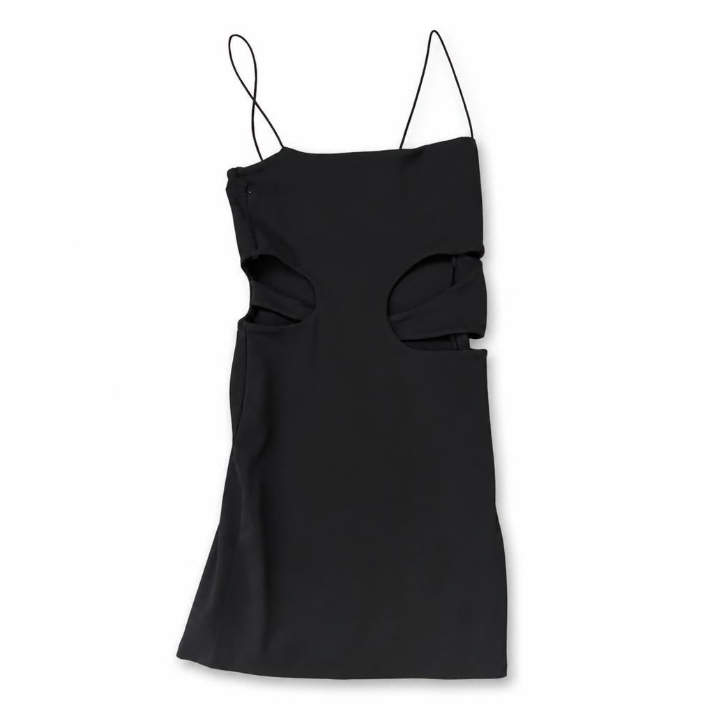 Zara black cutout bodycon mini dress, EUR M - white studio shot, second-hand at Why Go Less, Dekwaneh, Lebanon
