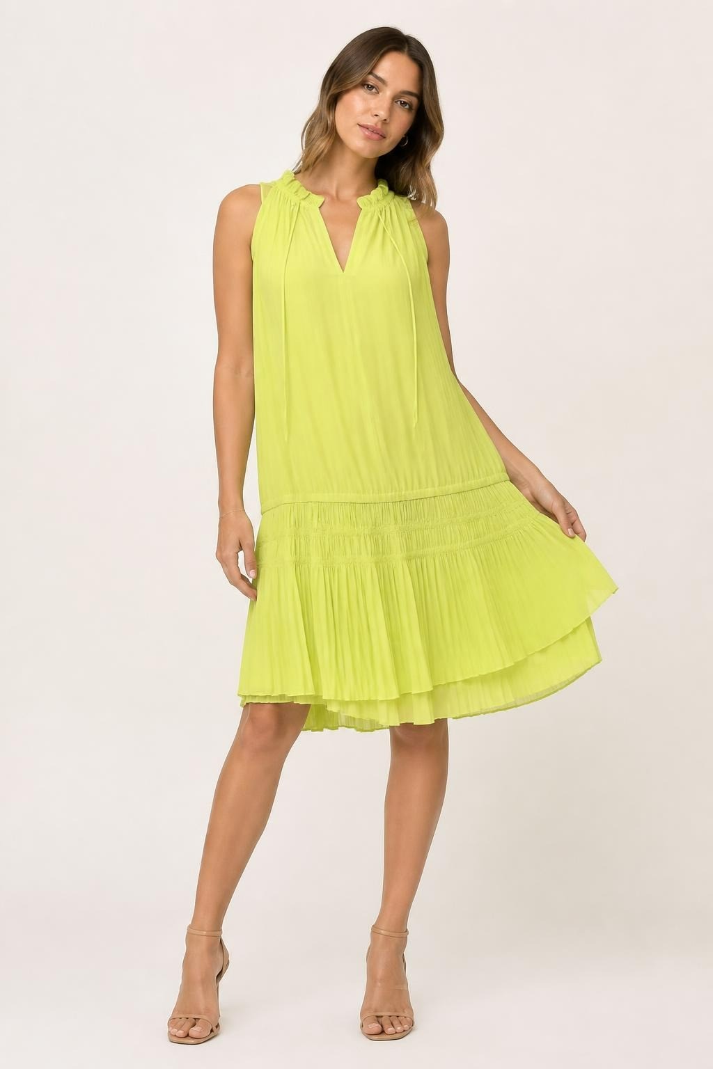 Current Air LA neon lime pleated midi dress | Pre-Loved | Why Go Less