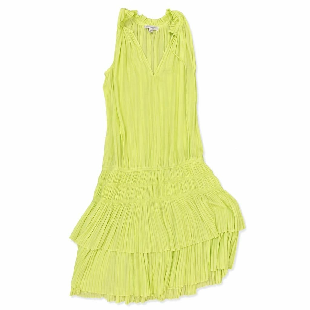 Current Air LA neon lime pleated midi dress - white studio shot, second-hand at Why Go Less, Dekwaneh, Lebanon