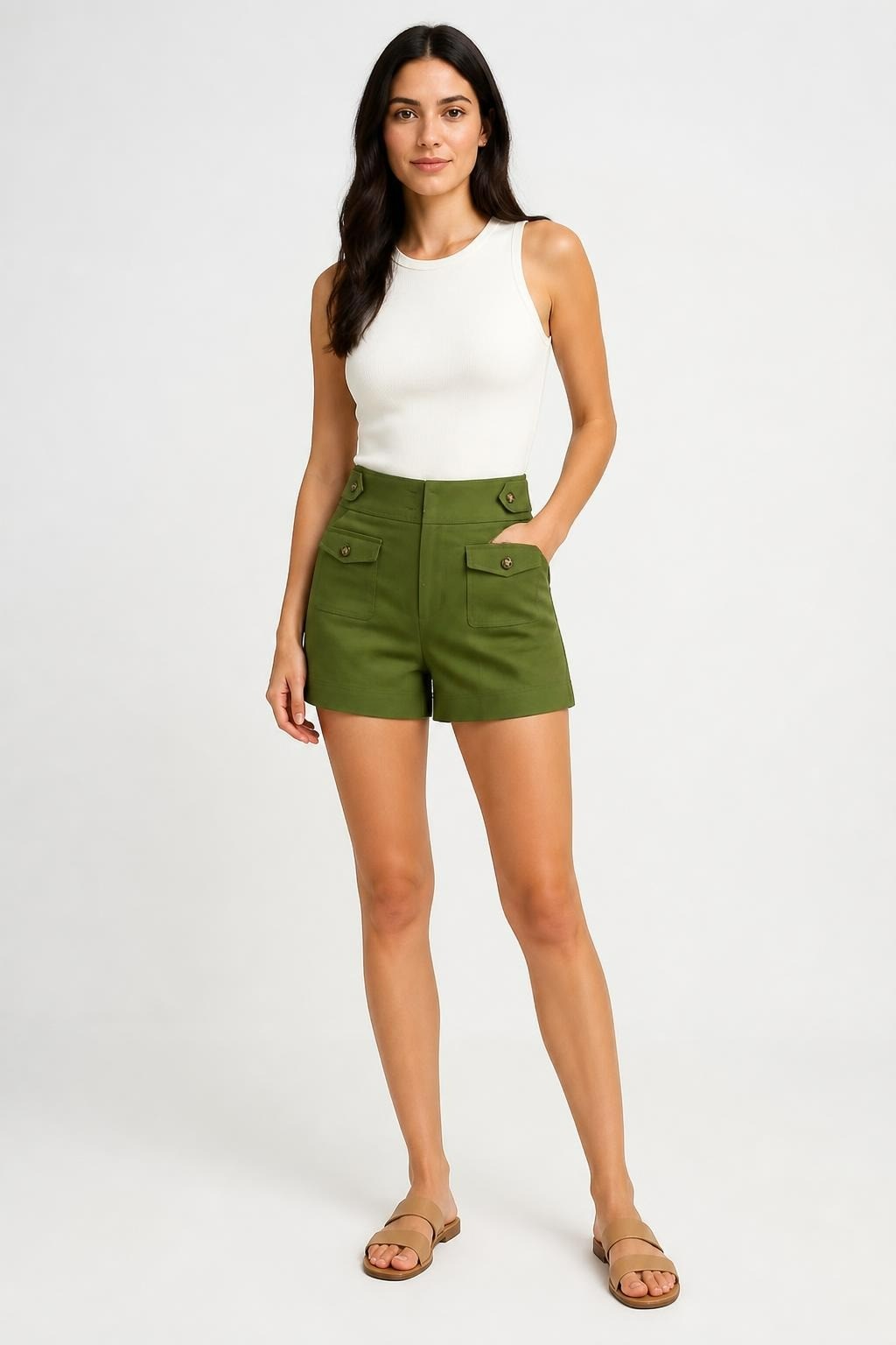 7th Ave NY&Co olive cargo shorts size 0 | Pre-Loved | Why Go Less