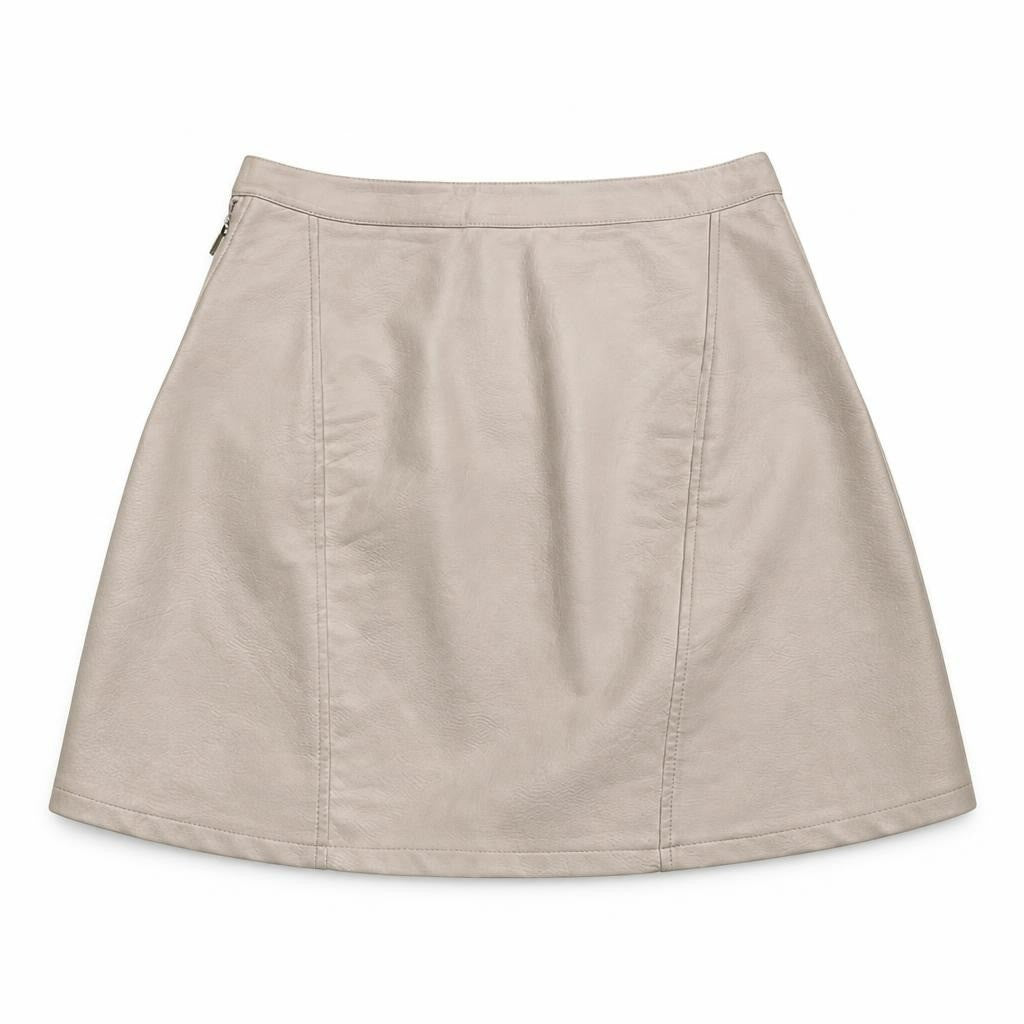 Zara Basic off-white faux leather A-line skirt - white studio shot, second-hand at Why Go Less, Dekwaneh, Lebanon
