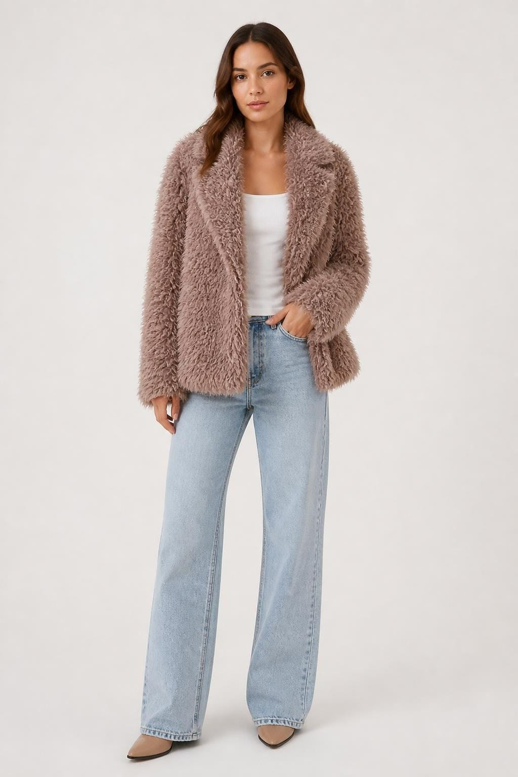 Zara Basic جاكيت قصير من الفرو الصناعي المجعد - بنفسجي فاتح S | مستعمل | لماذا تدفع أقل؟