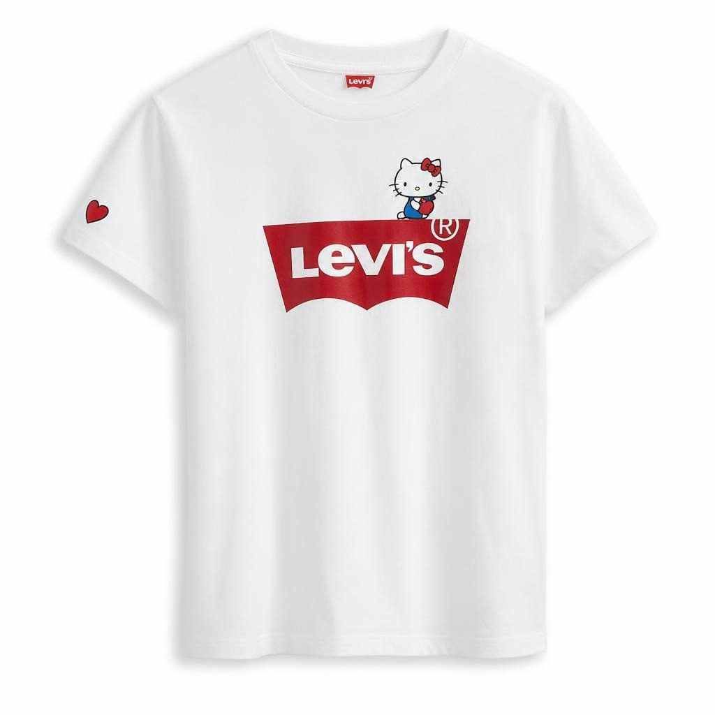Levi's x Hello Kitty white graphic tee - white studio shot, second-hand at Why Go Less, Dekwaneh, Lebanon