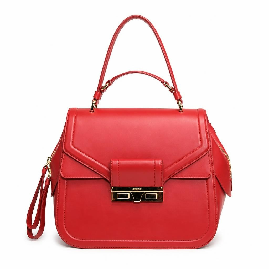 Moschino Red Leather Top-Handle Satchel Bag - white studio shot, second-hand at Why Go Less, Dekwaneh, Lebanon