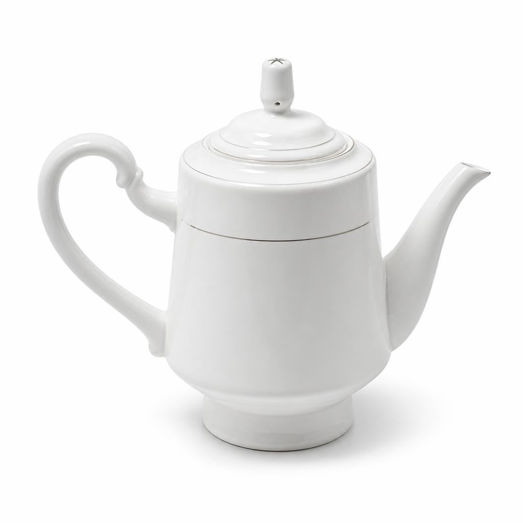 Porcelain coffee pot, white with gold rim, tall - white studio shot, second-hand at Why Go Less, Dekwaneh, Lebanon