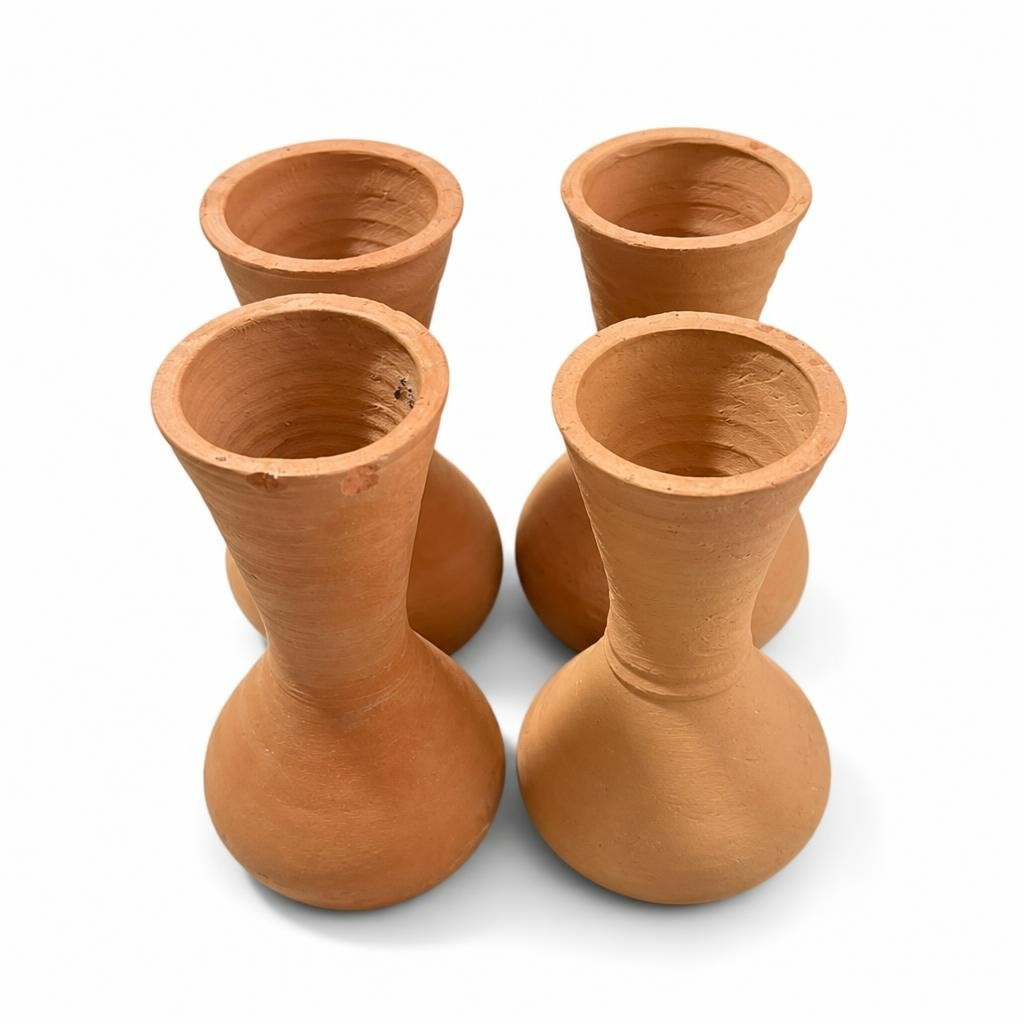 Terracotta mini vases set of 4, earthy tone - white studio shot, second-hand at Why Go Less, Dekwaneh, Lebanon
