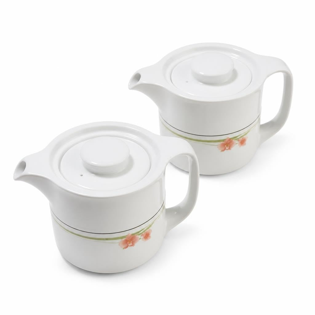 White floral porcelain teapots set of 2 - white studio shot, second-hand at Why Go Less, Dekwaneh, Lebanon