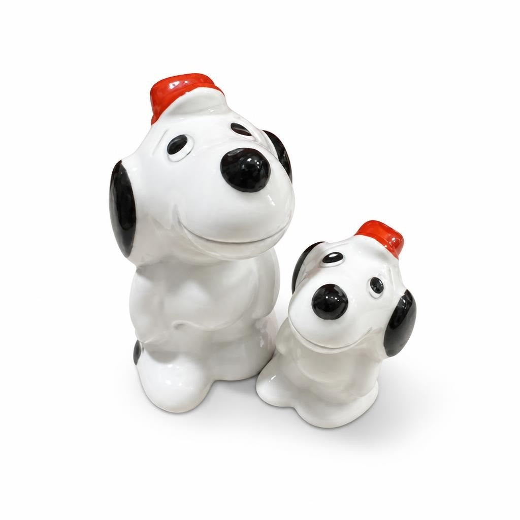 Snoopy ceramic salt and pepper shaker set - white studio shot, second-hand at Why Go Less, Dekwaneh, Lebanon