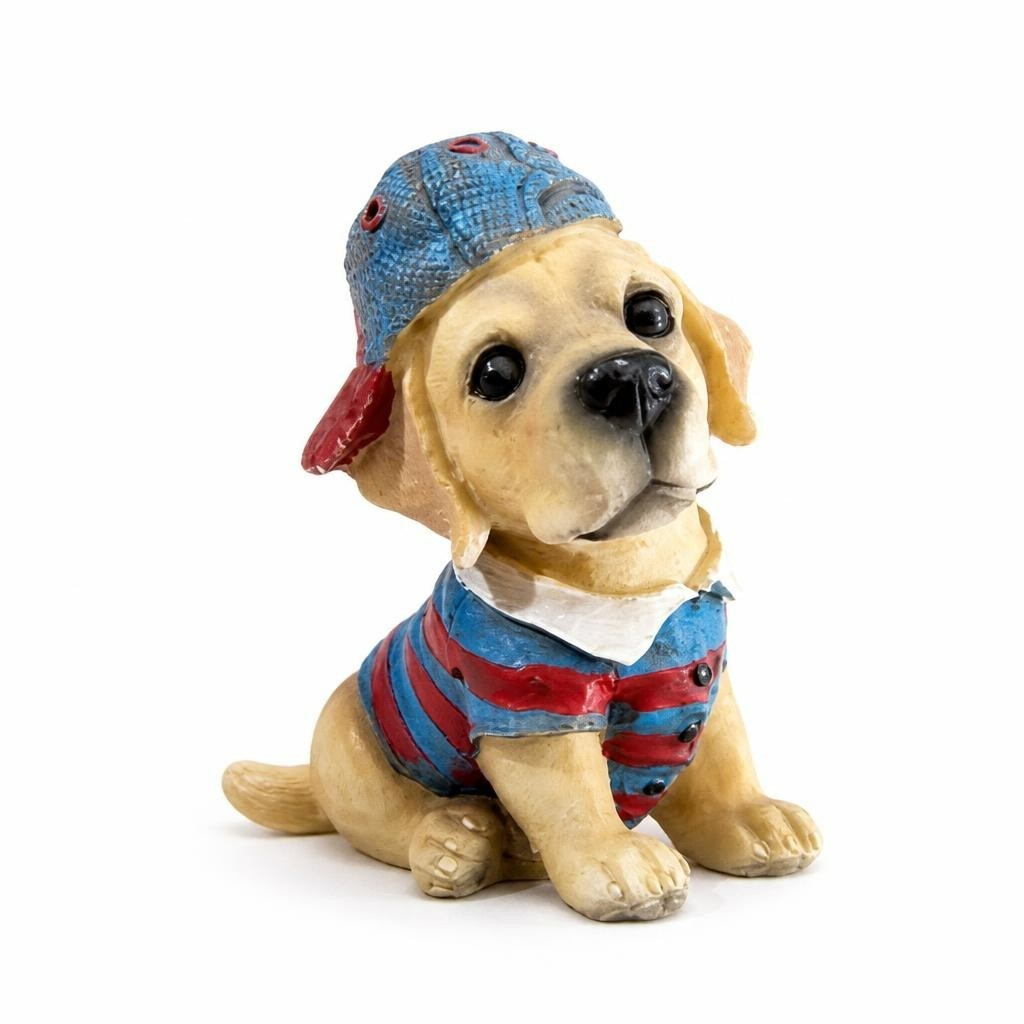 Resin Labrador Puppy Figurine in Sailor Outfit - white studio shot, second-hand at Why Go Less, Dekwaneh, Lebanon