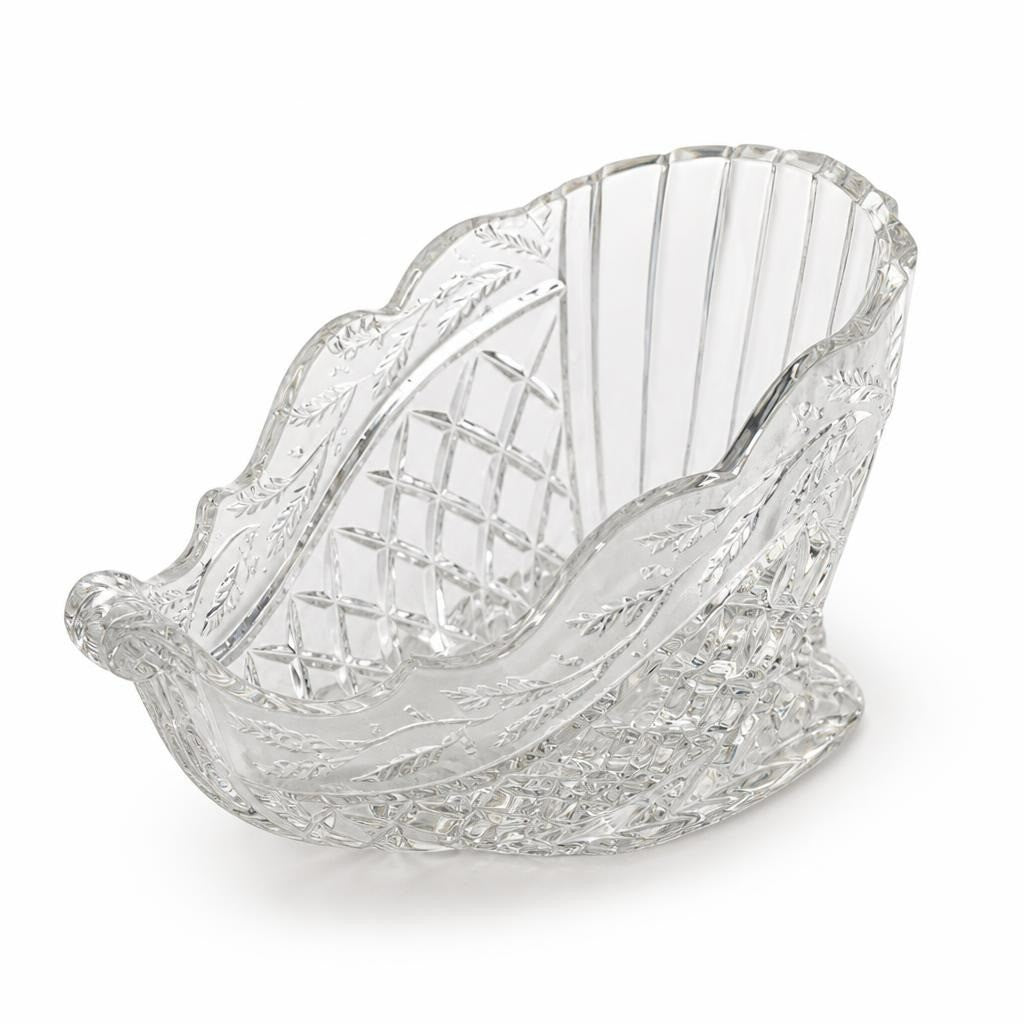 Cut Crystal Glass Basket Bowl, Clear - white studio shot, second-hand at Why Go Less, Dekwaneh, Lebanon