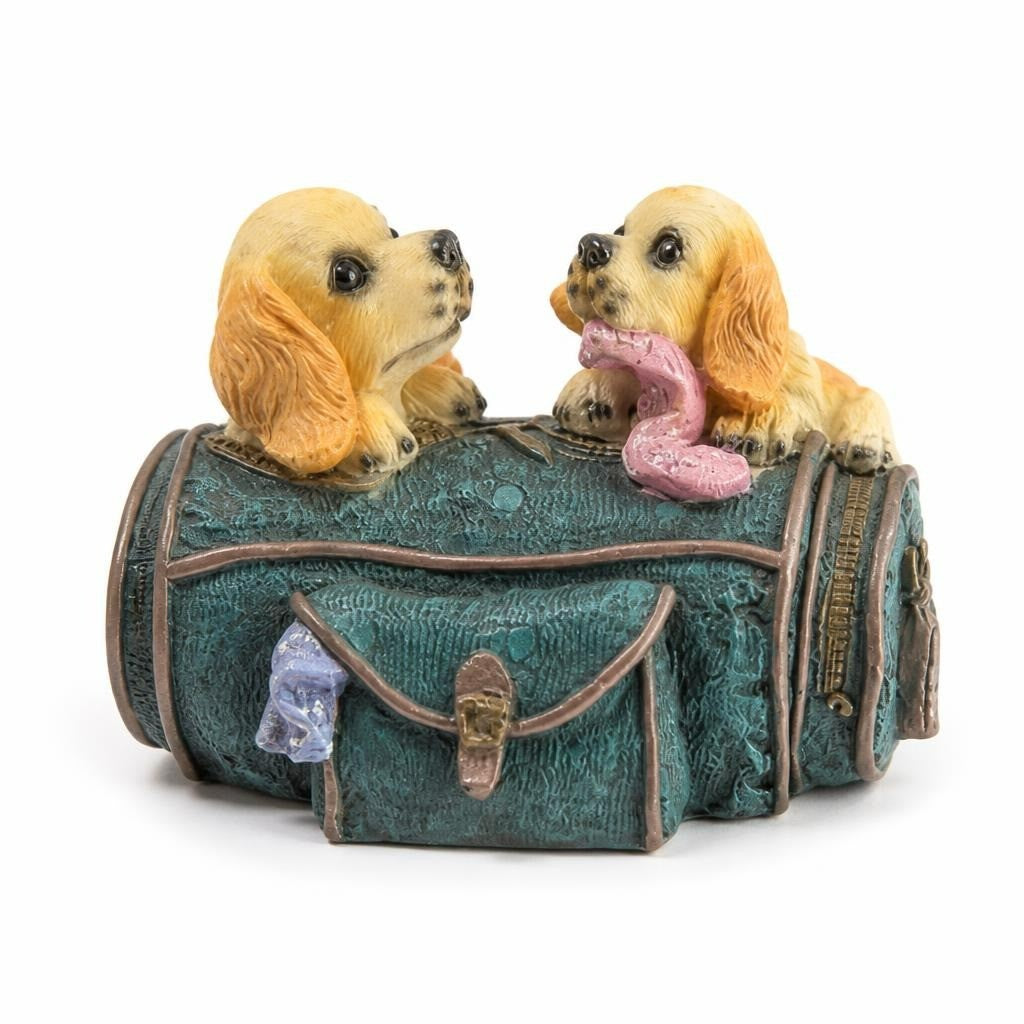 Cocker Spaniel puppy figurine on trunk, 'Years' - white studio shot, second-hand at Why Go Less, Dekwaneh, Lebanon